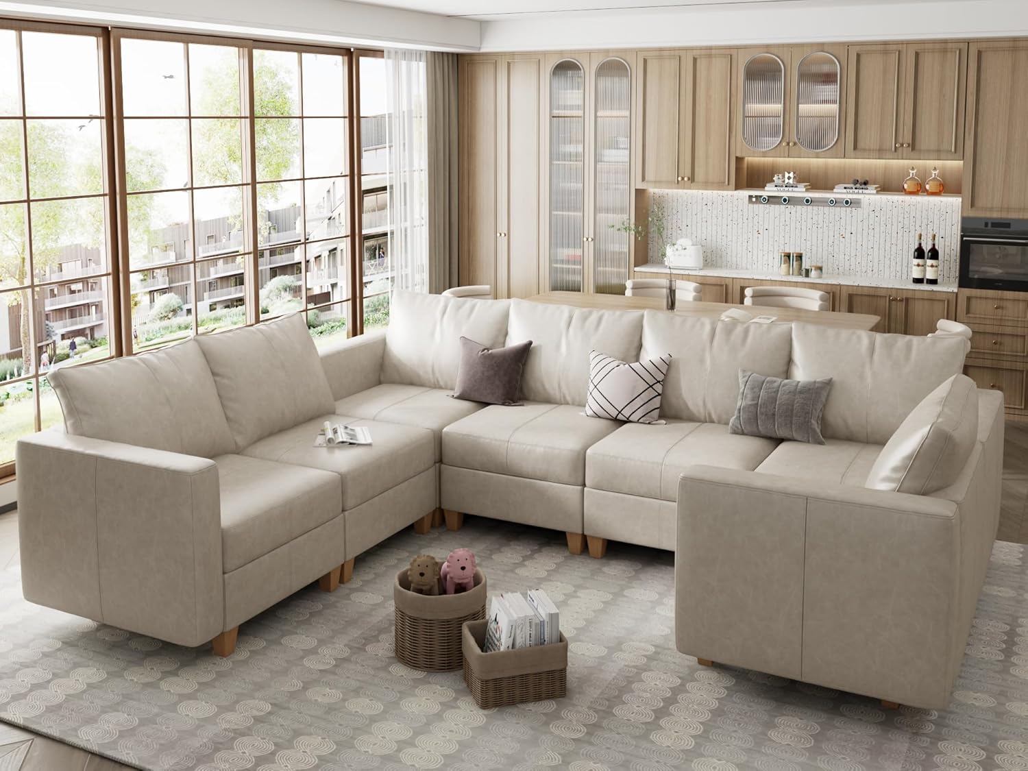 EASE MOOSE Modular Sectional Sofa with Storage, U Shaped Sectional Faux Leather Sectional Couch Large Sectional Sofa, Grey - Grand Goldman