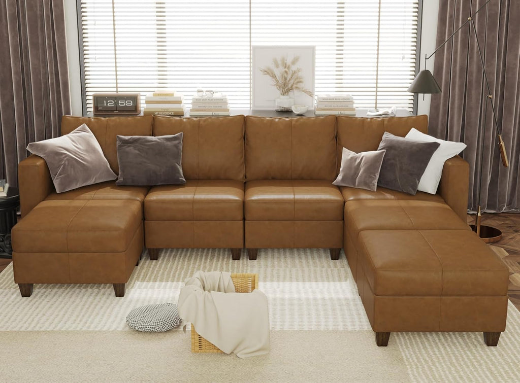 EASE MOOSE Modular Sectional Sofa with Storage, U Shaped Sectional Faux Leather Sectional Couch Large Sectional Sofa, Grey - Grand Goldman