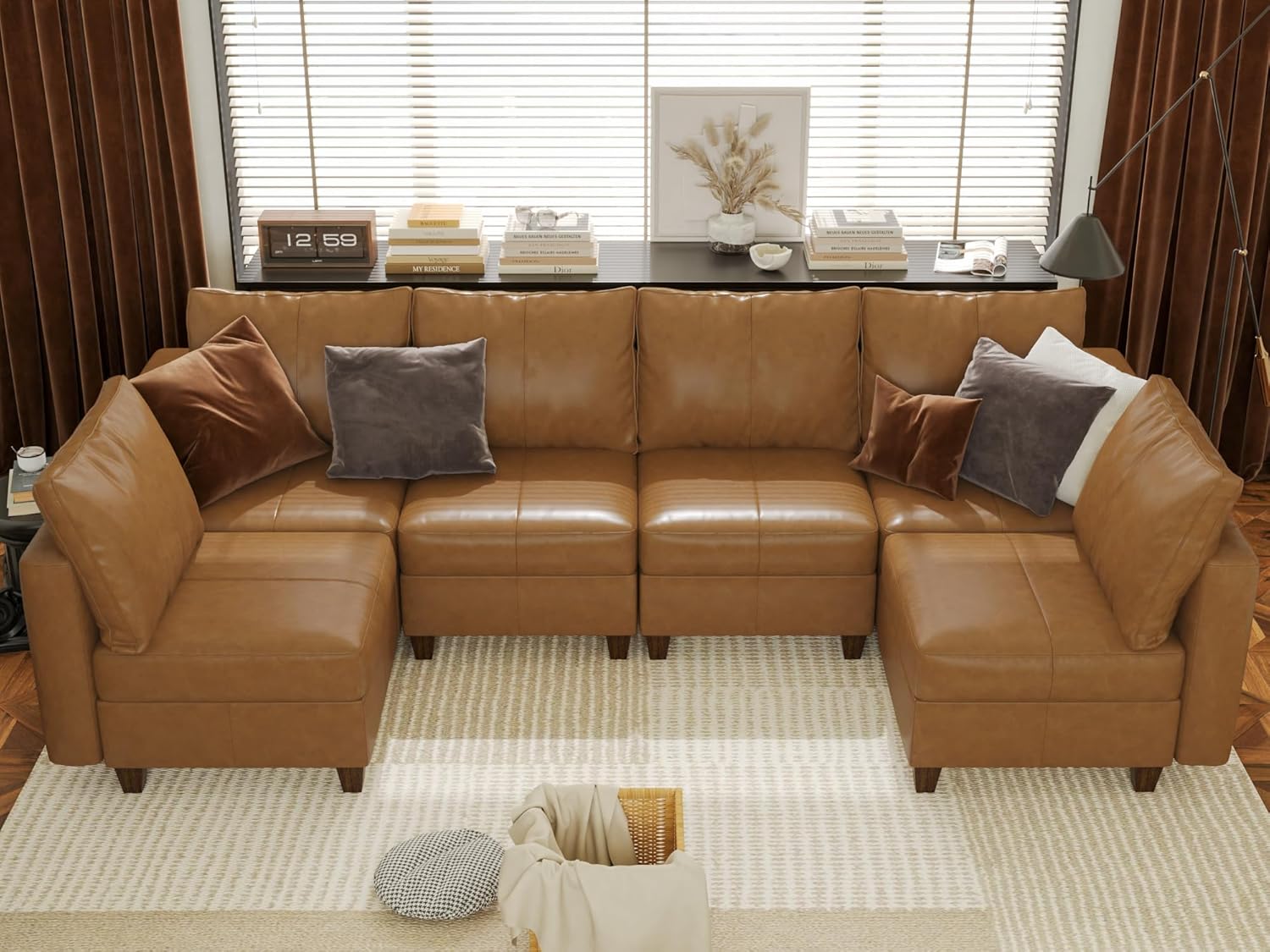 EASE MOOSE Modular Sectional Sofa with Storage, U Shaped Sectional Faux Leather Sectional Couch Large Sectional Sofa, Grey - Grand Goldman