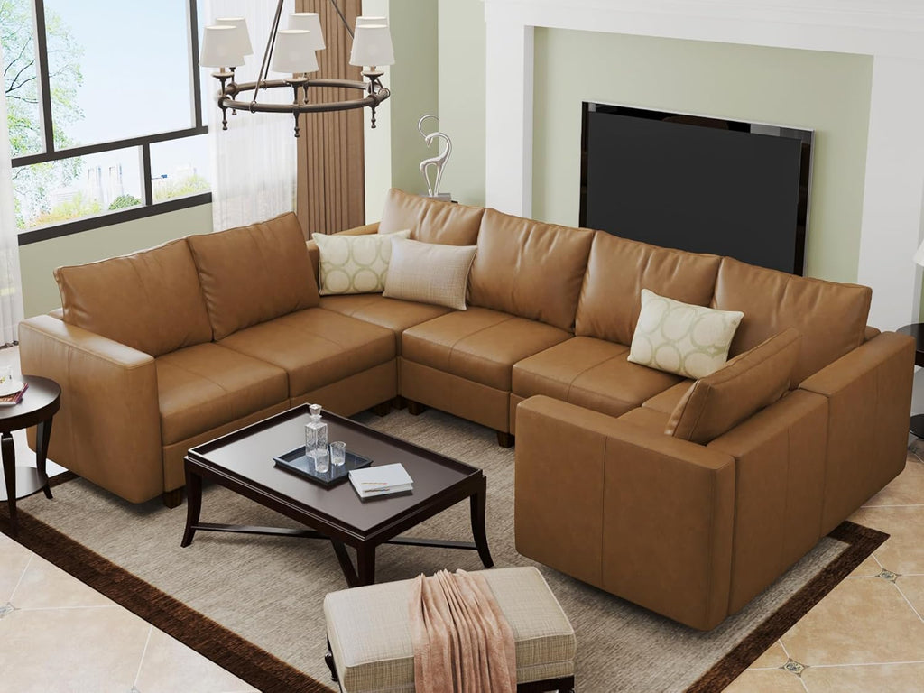 EASE MOOSE Modular Sectional Sofa with Storage, U Shaped Sectional Faux Leather Sectional Couch Large Sectional Sofa, Grey - Grand Goldman