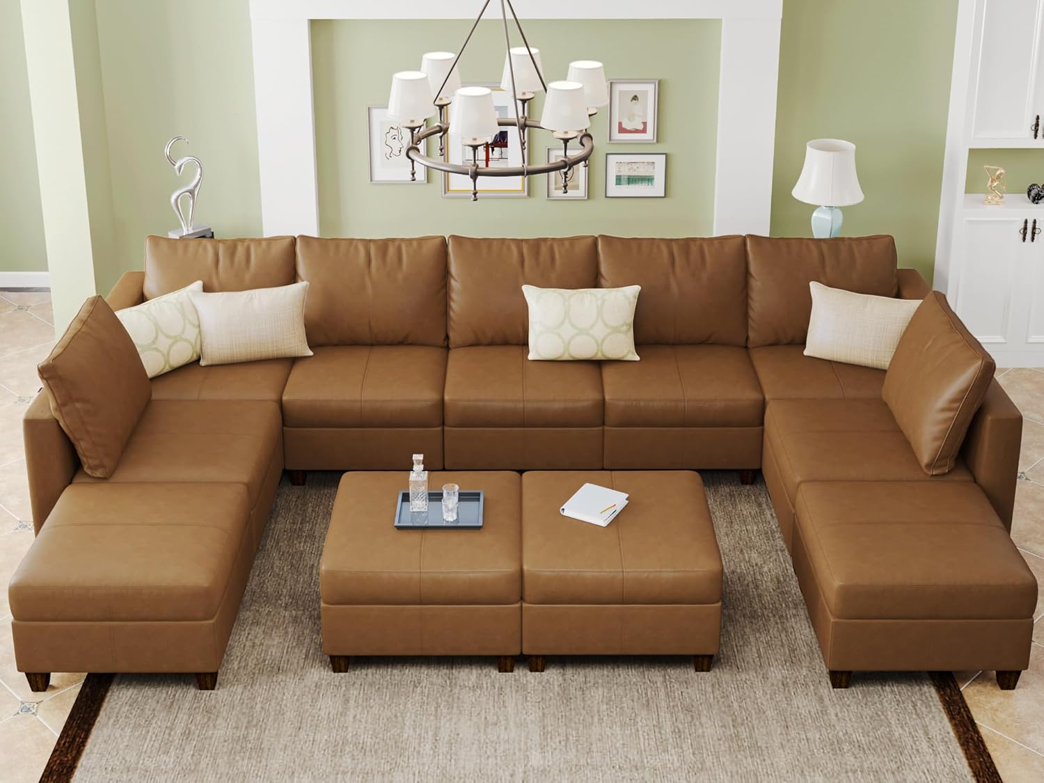 EASE MOOSE Modular Sectional Sofa with Storage, U Shaped Sectional Faux Leather Sectional Couch Large Sectional Sofa, Grey - Grand Goldman