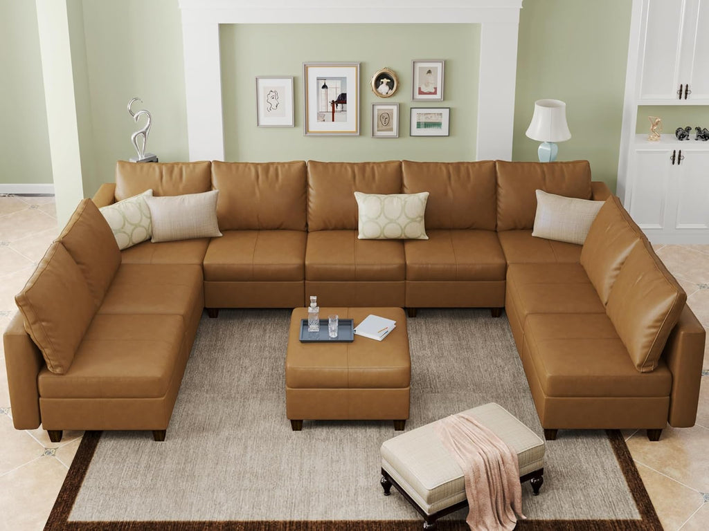 EASE MOOSE Modular Sectional Sofa with Storage, U Shaped Sectional Faux Leather Sectional Couch Large Sectional Sofa, Grey - Grand Goldman