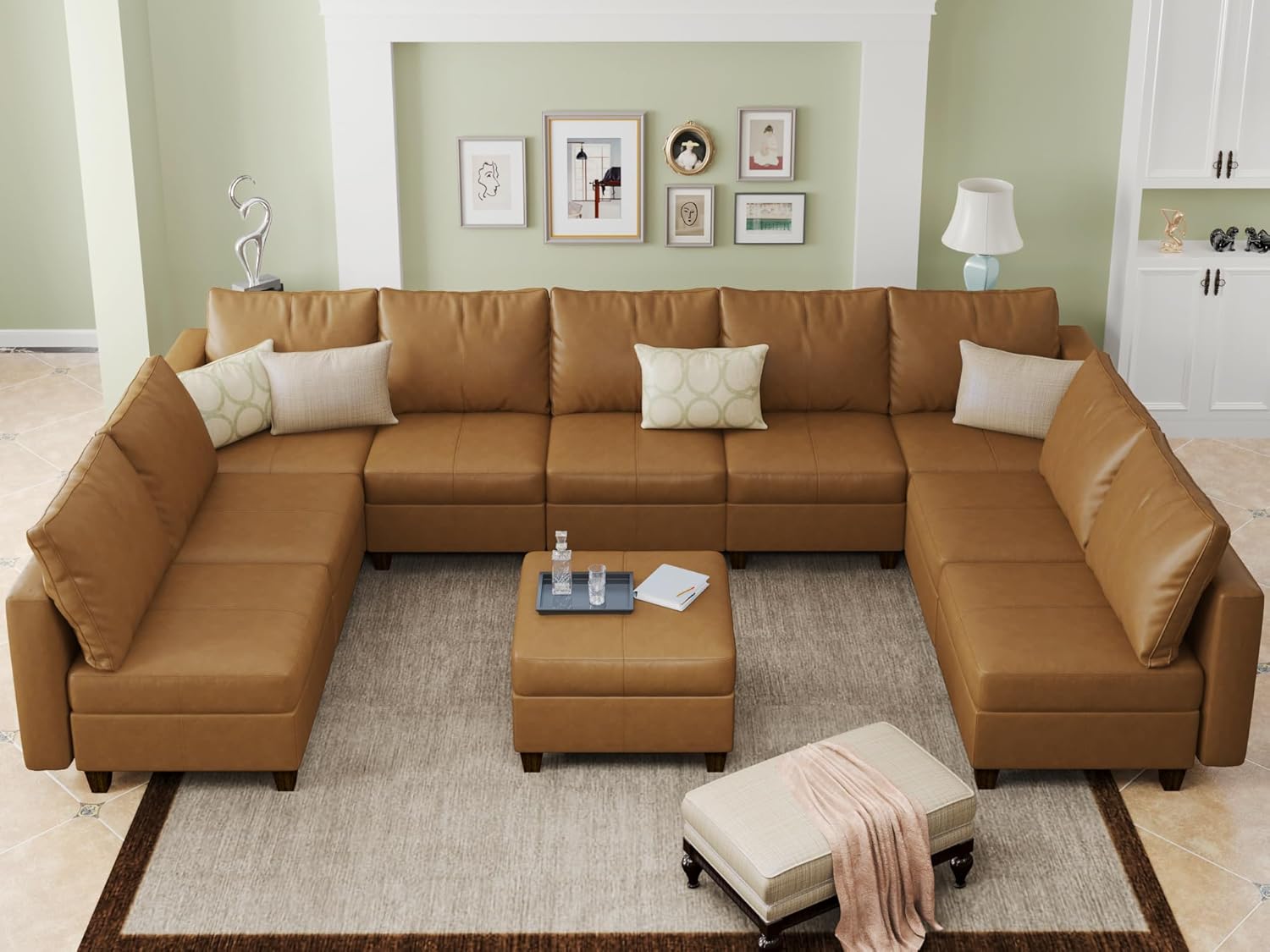 EASE MOOSE Modular Sectional Sofa with Storage, U Shaped Sectional Faux Leather Sectional Couch Large Sectional Sofa, Grey - Grand Goldman