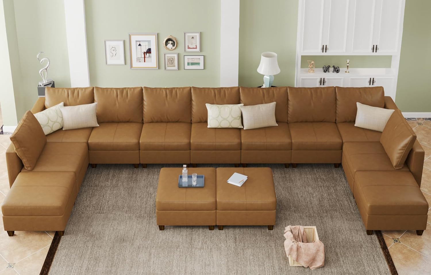 EASE MOOSE Modular Sectional Sofa with Storage, U Shaped Sectional Faux Leather Sectional Couch Large Sectional Sofa, Grey - Grand Goldman