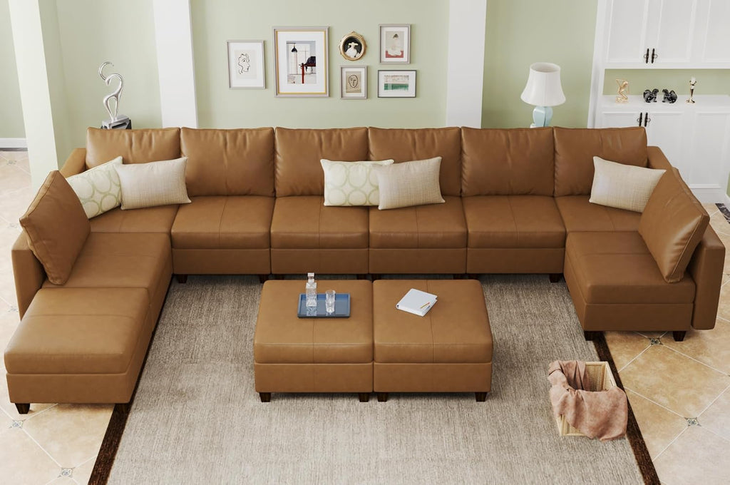 EASE MOOSE Modular Sectional Sofa with Storage, U Shaped Sectional Faux Leather Sectional Couch Large Sectional Sofa, Grey - Grand Goldman