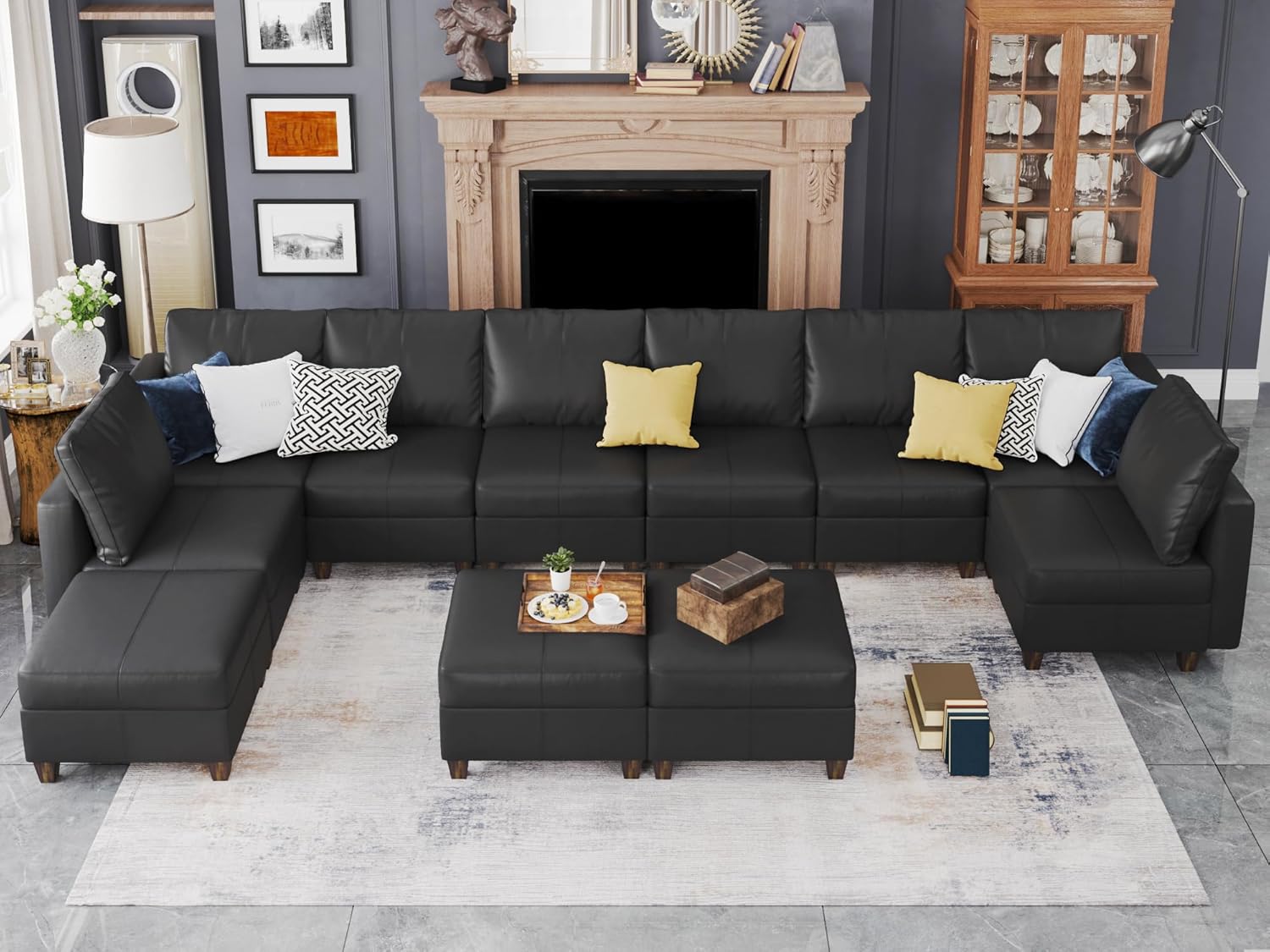 EASE MOOSE Modular Sectional Sofa with Storage, U Shaped Sectional Faux Leather Sectional Couch Large Sectional Sofa, Grey - Grand Goldman