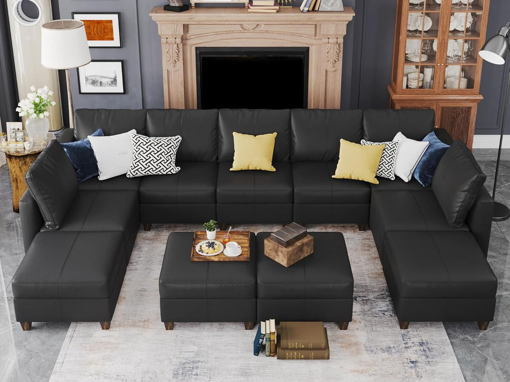 EASE MOOSE Modular Sectional Sofa with Storage, U Shaped Sectional Faux Leather Sectional Couch Large Sectional Sofa, Grey - Grand Goldman