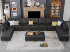 EASE MOOSE Modular Sectional Sofa with Storage, U Shaped Sectional Faux Leather Sectional Couch Large Sectional Sofa, Grey - Grand Goldman