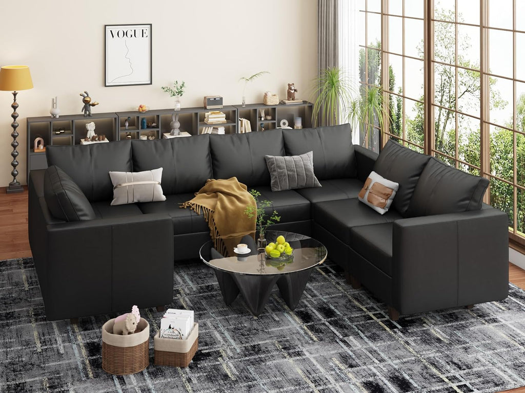 EASE MOOSE Modular Sectional Sofa with Storage, U Shaped Sectional Faux Leather Sectional Couch Large Sectional Sofa, Grey - Grand Goldman