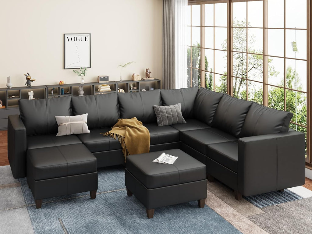 EASE MOOSE Modular Sectional Sofa with Storage, U Shaped Sectional Faux Leather Sectional Couch Large Sectional Sofa, Grey - Grand Goldman