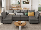 EASE MOOSE Modular Sectional Sofa with Storage, U Shaped Sectional Faux Leather Sectional Couch Large Sectional Sofa, Grey - Grand Goldman