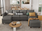 EASE MOOSE Modular Sectional Sofa with Storage, U Shaped Sectional Faux Leather Sectional Couch Large Sectional Sofa, Grey - Grand Goldman