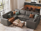 EASE MOOSE Modular Sectional Sofa with Storage, U Shaped Sectional Faux Leather Sectional Couch Large Sectional Sofa, Grey - Grand Goldman