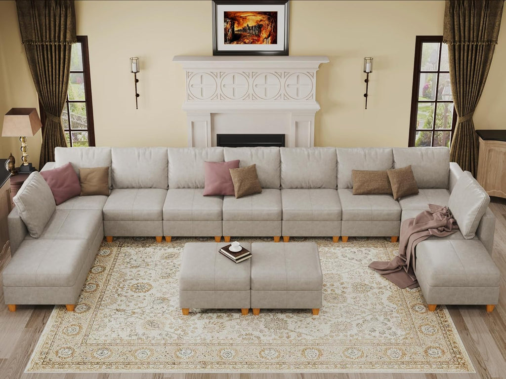 EASE MOOSE Modular Sectional Sofa with Storage, U Shaped Sectional Faux Leather Sectional Couch Large Sectional Sofa, Grey - Grand Goldman