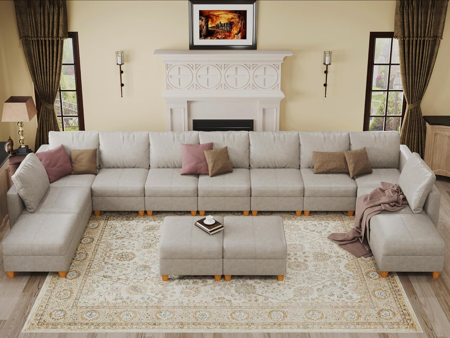 EASE MOOSE Modular Sectional Sofa with Storage, U Shaped Sectional Faux Leather Sectional Couch Large Sectional Sofa, Grey - Grand Goldman