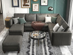 EASE MOOSE Modular Sectional Sofa with Storage, U Shaped Sectional Faux Leather Sectional Couch Large Sectional Sofa, Grey - Grand Goldman