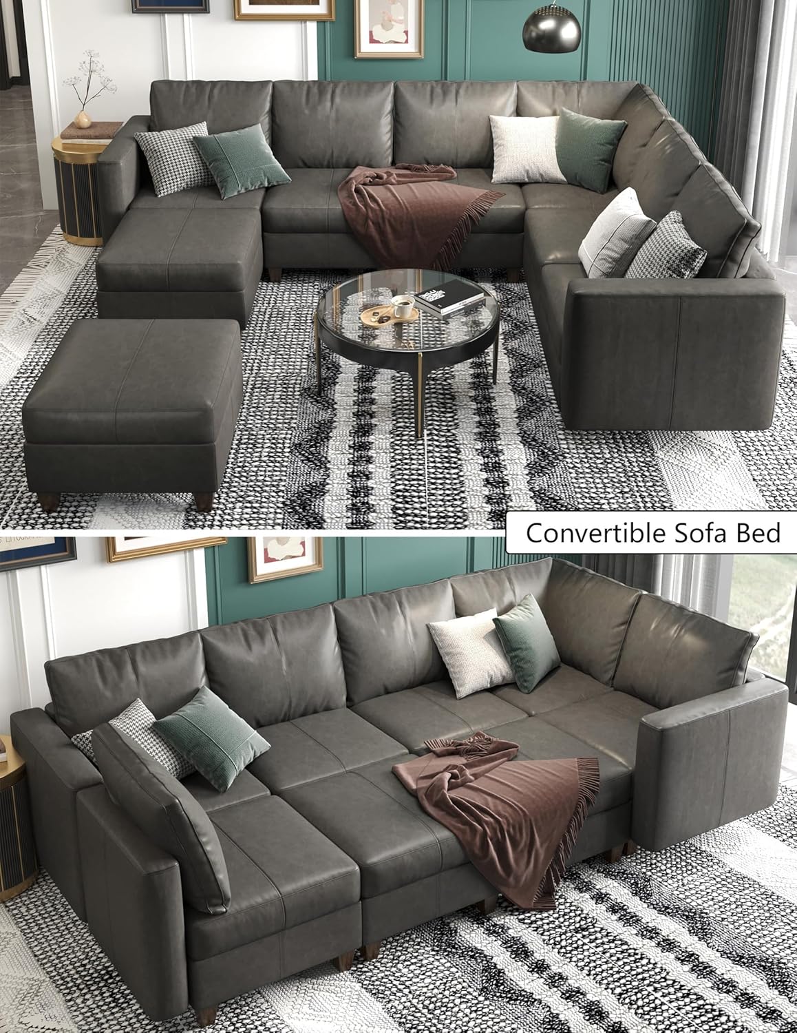 EASE MOOSE Modular Sectional Sofa with Storage, U Shaped Sectional Faux Leather Sectional Couch Large Sectional Sofa, Grey - Grand Goldman
