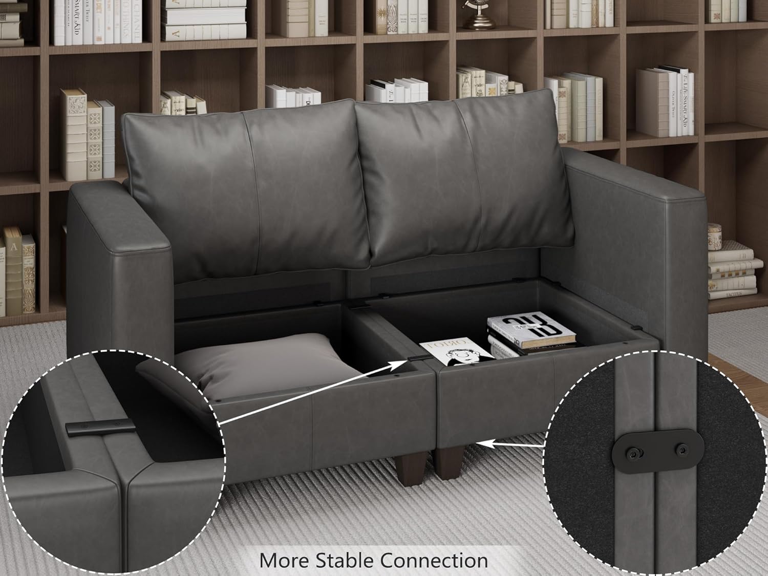EASE MOOSE Modular Sectional Sofa with Storage, U Shaped Sectional Faux Leather Sectional Couch Large Sectional Sofa, Grey - Grand Goldman
