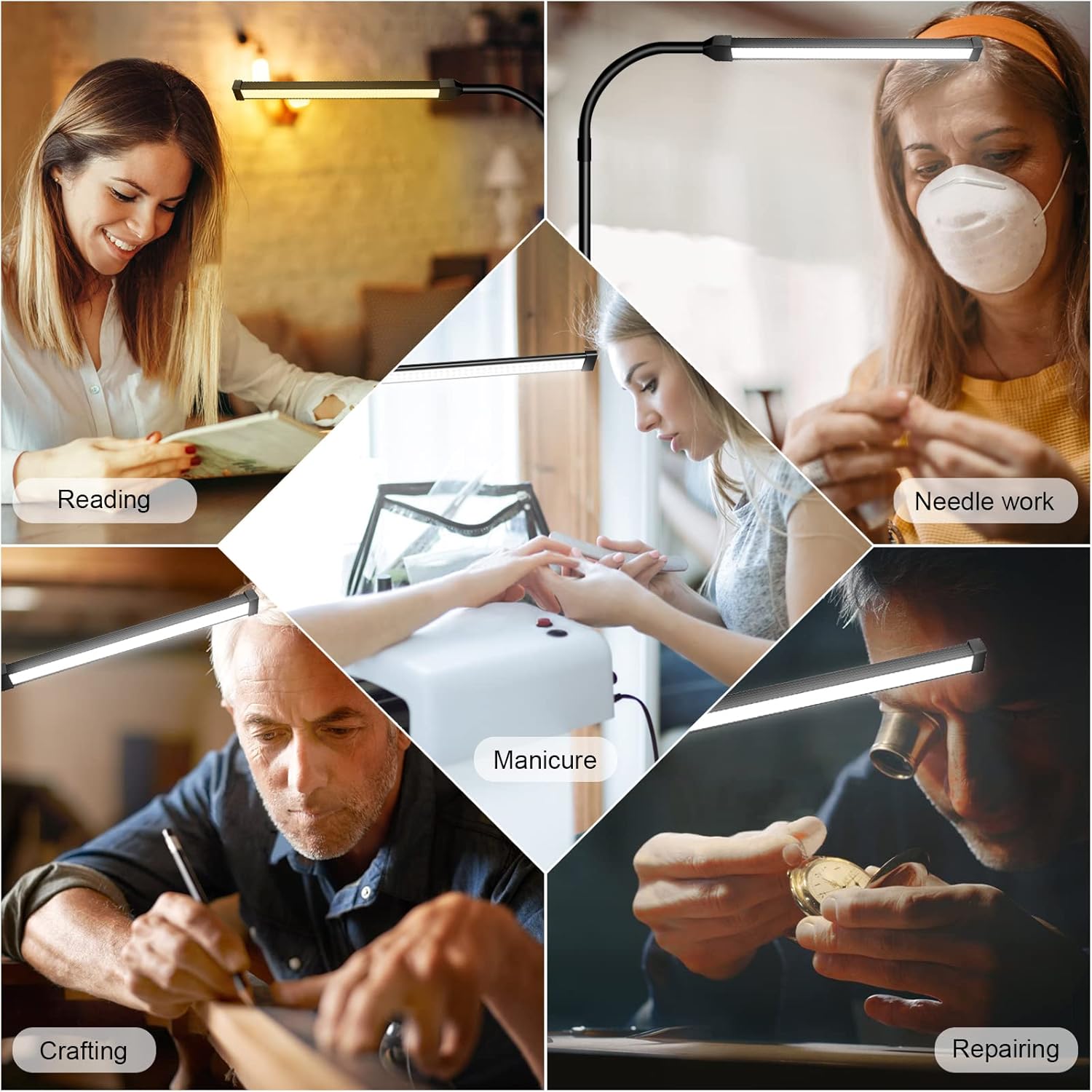 EBEST Led Floor Lamp for Eyelash Extensions Craft Task Floor Standing Light Adjustable Gooseneck Dimmable lash LED Lamp for Facial Spa Salon Makeup - Grand Goldman