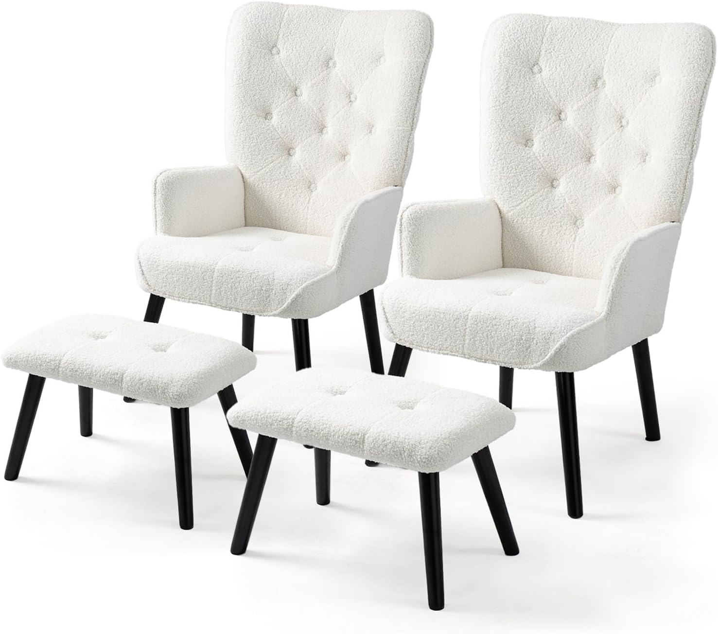 ECOTOUGE Accent Chair with Ottoman(Anti-Skid Feet Caps), Button Wingback Leisure Single Sofa, Arms Upholstered Tall Back Desk Chair for Bedroom, Reading(Brown) - Grand Goldman