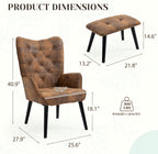 ECOTOUGE Accent Chair with Ottoman(Anti-Skid Feet Caps), Button Wingback Leisure Single Sofa, Arms Upholstered Tall Back Desk Chair for Bedroom, Reading(Brown) - Grand Goldman