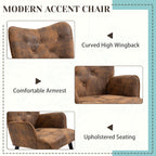 ECOTOUGE Accent Chair with Ottoman(Anti-Skid Feet Caps), Button Wingback Leisure Single Sofa, Arms Upholstered Tall Back Desk Chair for Bedroom, Reading(Brown) - Grand Goldman