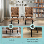 ECOTOUGE Accent Chair with Ottoman(Anti-Skid Feet Caps), Button Wingback Leisure Single Sofa, Arms Upholstered Tall Back Desk Chair for Bedroom, Reading(Brown) - Grand Goldman