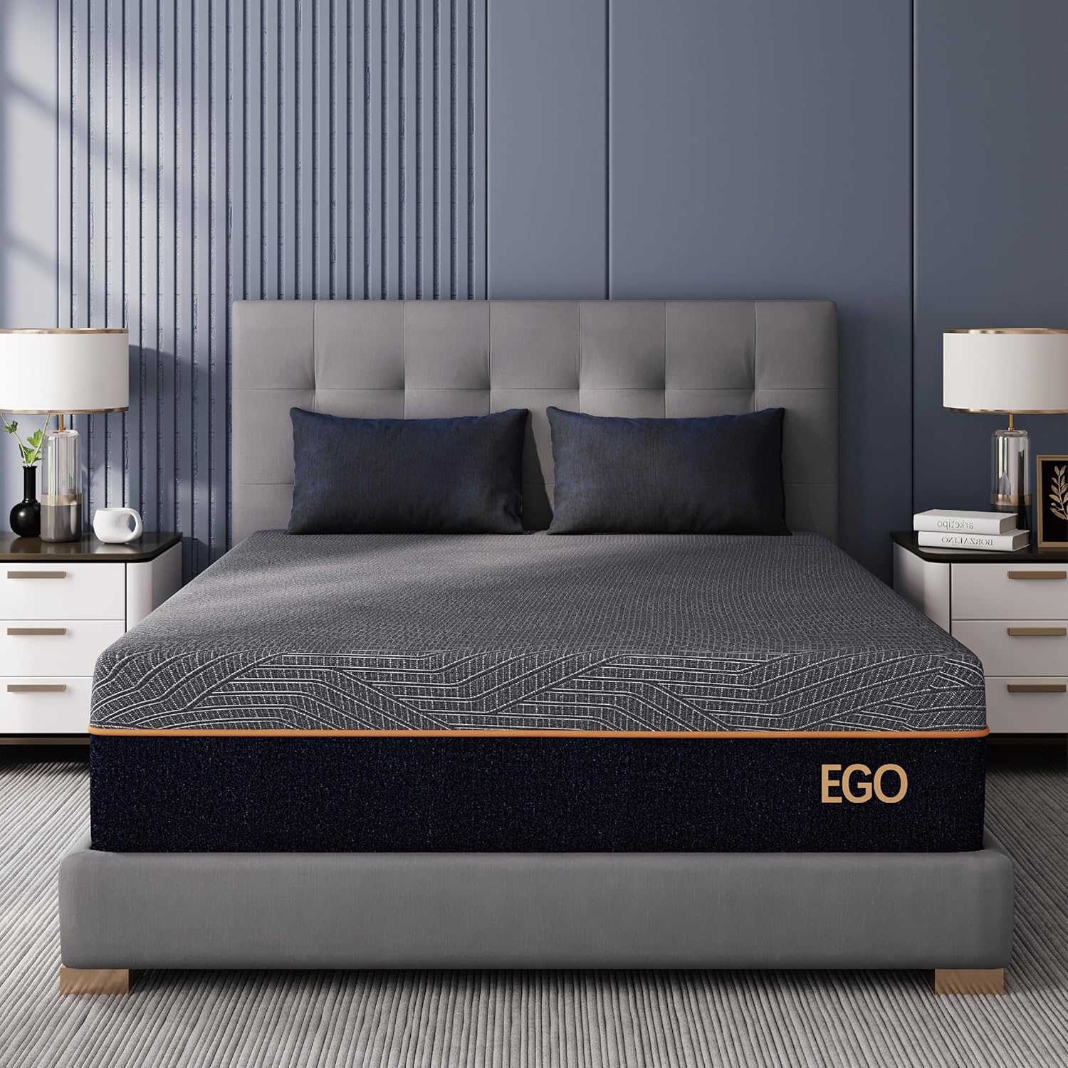 EGOHOME 14 Inch King Size Memory Foam Mattress for Back Pain, Cooling Gel Mattress Bed in a Box, Made in USA, CertiPUR-US Certified, Therapeutic Medium Mattress, 76x80x14 Black - Grand Goldman