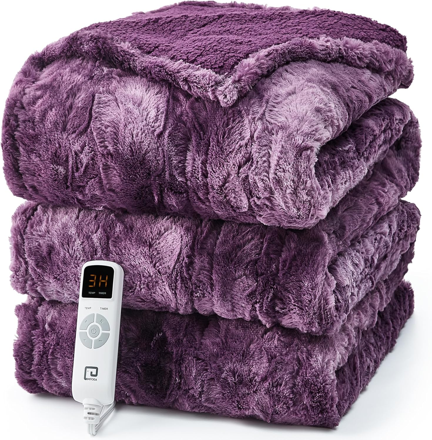 EHEYCIGA Electric Heated Blanket Throw Faux Fur, 10 Hours Auto Shut Off 9 Heating Levels Heating Blanket Throw, Soft Warm Heated Blanket Fast Heating, Faux Fur & Sherpa - Grand Goldman