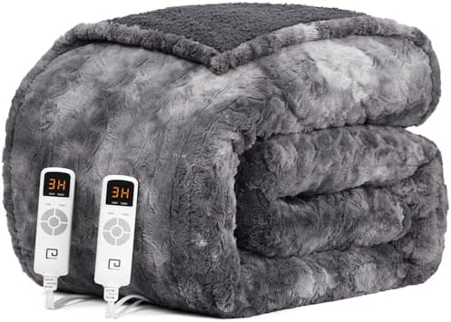 EHEYCIGA Electric Heated Blanket Throw Faux Fur, 10 Hours Auto Shut Off 9 Heating Levels Heating Blanket Throw, Soft Warm Heated Blanket Fast Heating, Faux Fur & Sherpa - Grand Goldman