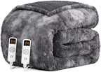 EHEYCIGA Electric Heated Blanket Throw Faux Fur, 10 Hours Auto Shut Off 9 Heating Levels Heating Blanket Throw, Soft Warm Heated Blanket Fast Heating, Faux Fur & Sherpa - Grand Goldman