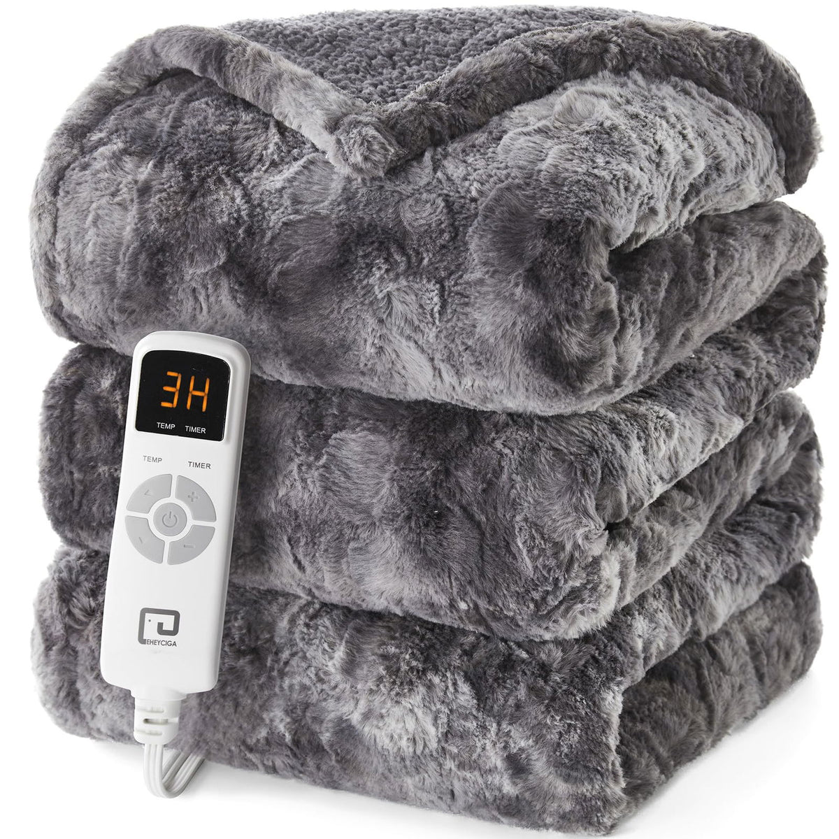 EHEYCIGA Electric Heated Blanket Throw Faux Fur, 10 Hours Auto Shut Off 9 Heating Levels Heating Blanket Throw, Soft Warm Heated Blanket Fast Heating, Faux Fur & Sherpa - Grand Goldman