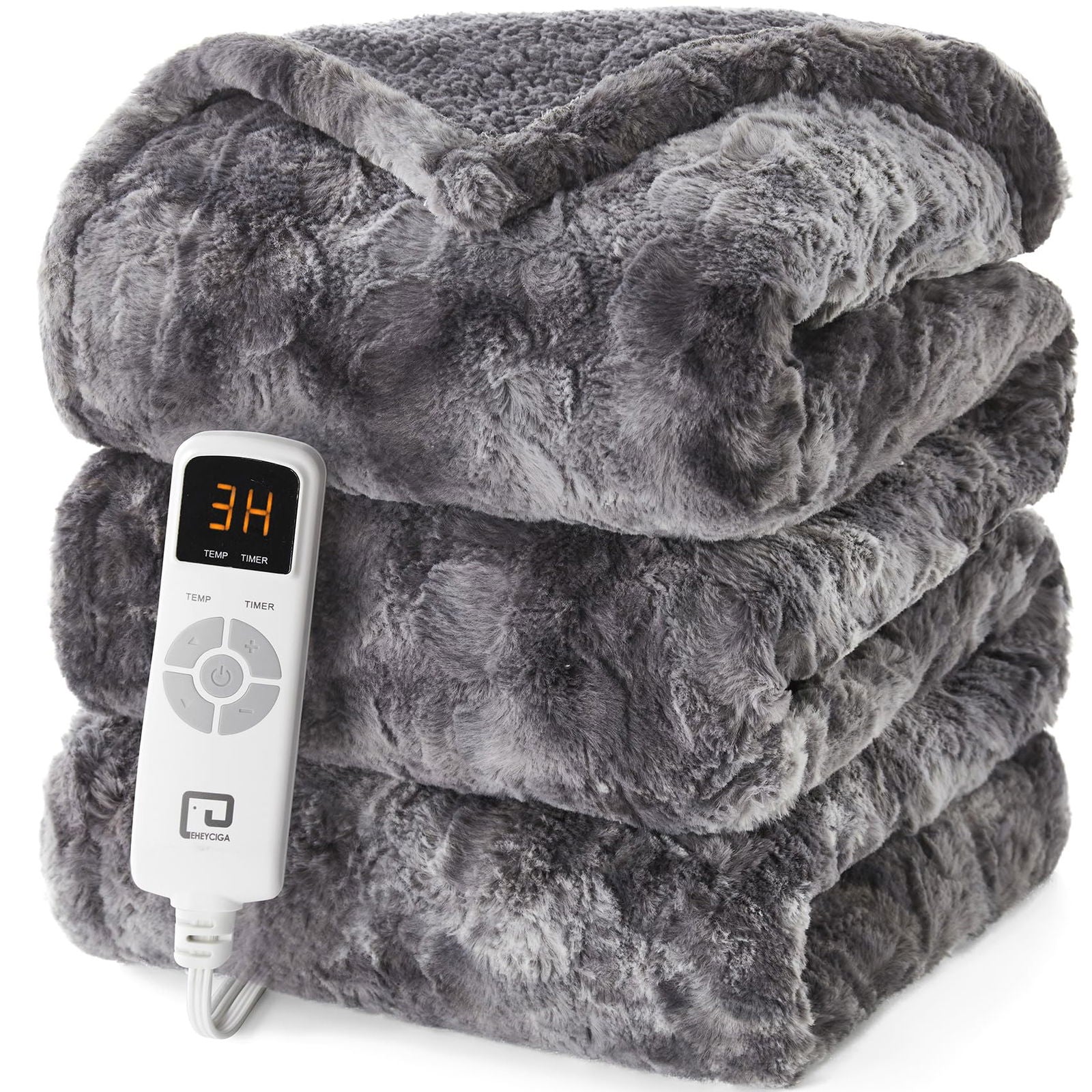 EHEYCIGA Electric Heated Blanket Throw Faux Fur, 10 Hours Auto Shut Off 9 Heating Levels Heating Blanket Throw, Soft Warm Heated Blanket Fast Heating, Faux Fur & Sherpa - Grand Goldman