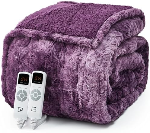 EHEYCIGA Electric Heated Blanket Throw Faux Fur, 10 Hours Auto Shut Off 9 Heating Levels Heating Blanket Throw, Soft Warm Heated Blanket Fast Heating, Faux Fur & Sherpa - Grand Goldman