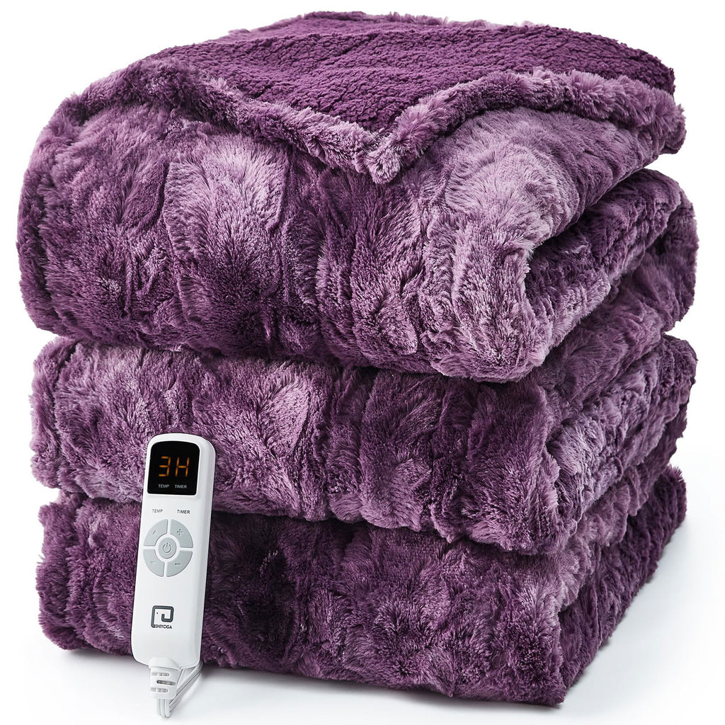 EHEYCIGA Electric Heated Blanket Throw Faux Fur, 10 Hours Auto Shut Off 9 Heating Levels Heating Blanket Throw, Soft Warm Heated Blanket Fast Heating, Faux Fur & Sherpa - Grand Goldman