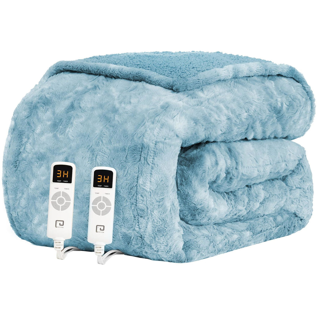 EHEYCIGA Electric Heated Blanket Throw Faux Fur, 10 Hours Auto Shut Off 9 Heating Levels Heating Blanket Throw, Soft Warm Heated Blanket Fast Heating, Faux Fur & Sherpa - Grand Goldman