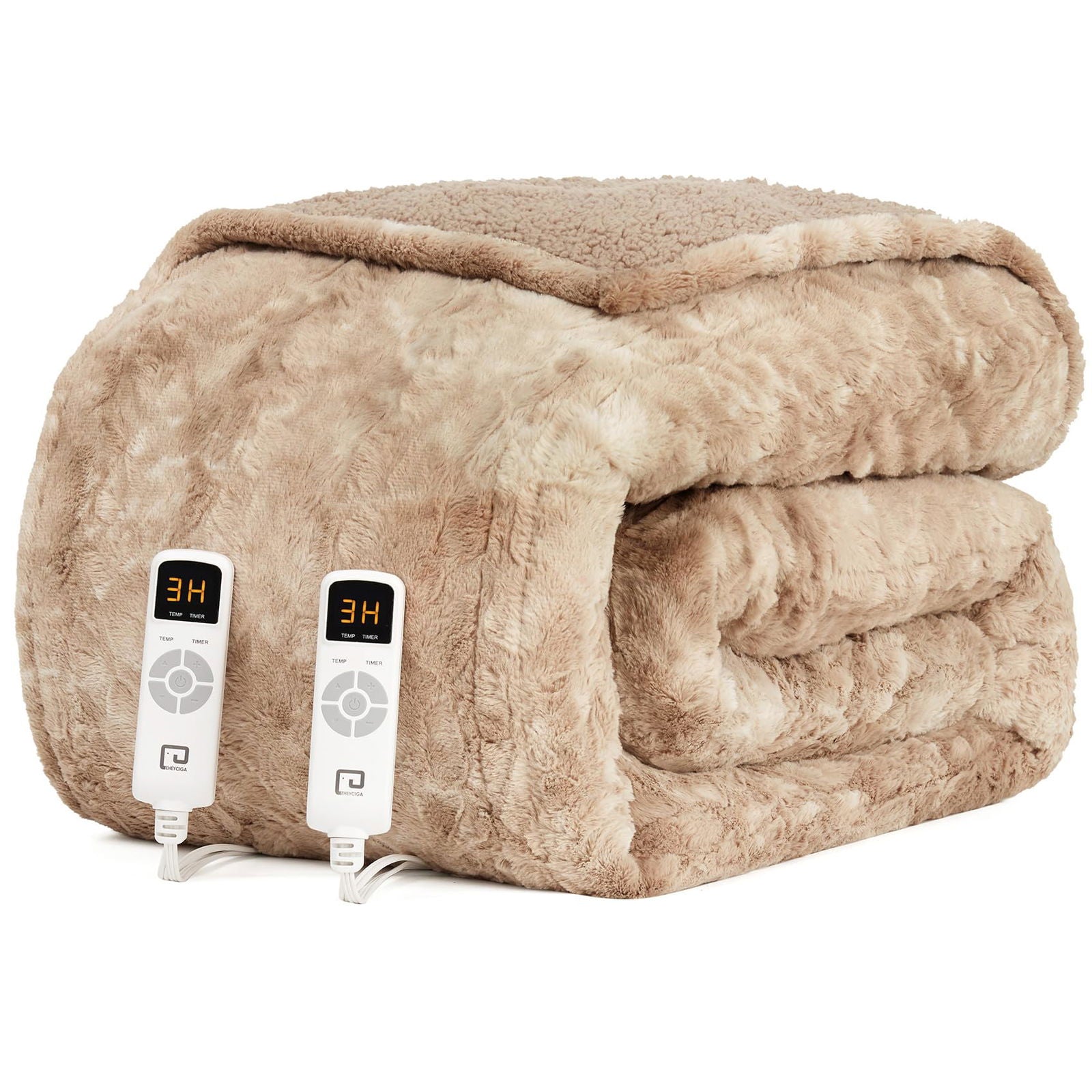 EHEYCIGA Electric Heated Blanket Throw Faux Fur, 10 Hours Auto Shut Off 9 Heating Levels Heating Blanket Throw, Soft Warm Heated Blanket Fast Heating, Faux Fur & Sherpa - Grand Goldman