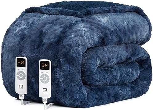 EHEYCIGA Electric Heated Blanket Throw Faux Fur, 10 Hours Auto Shut Off 9 Heating Levels Heating Blanket Throw, Soft Warm Heated Blanket Fast Heating, Faux Fur & Sherpa - Grand Goldman