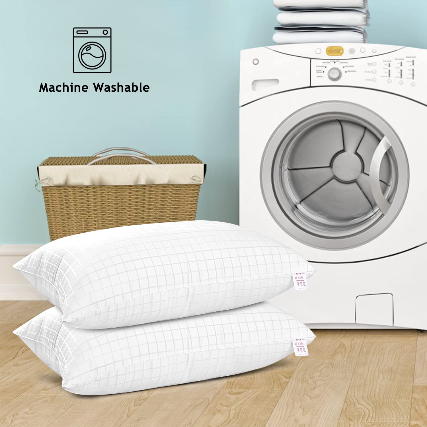 EIUE Hotel Collection Bed Pillows for Sleeping 2 Pack Queen Size，Pillows for Side and Back Sleepers,Super Soft Down Alternative Microfiber Filled Pillows,20 x 30 Inches - Grand Goldman