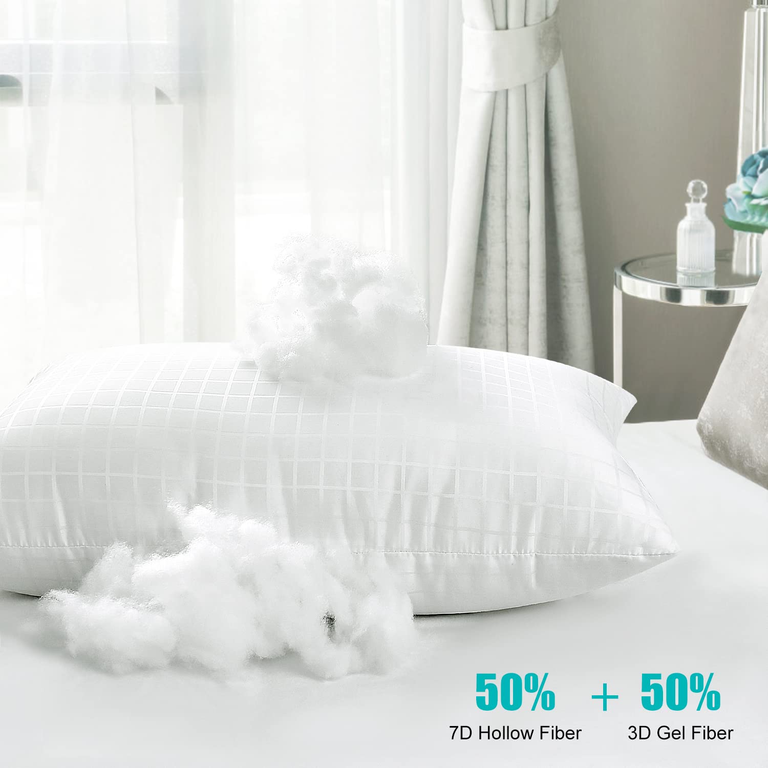 EIUE Hotel Collection Bed Pillows for Sleeping 2 Pack Queen Size，Pillows for Side and Back Sleepers,Super Soft Down Alternative Microfiber Filled Pillows,20 x 30 Inches - Grand Goldman