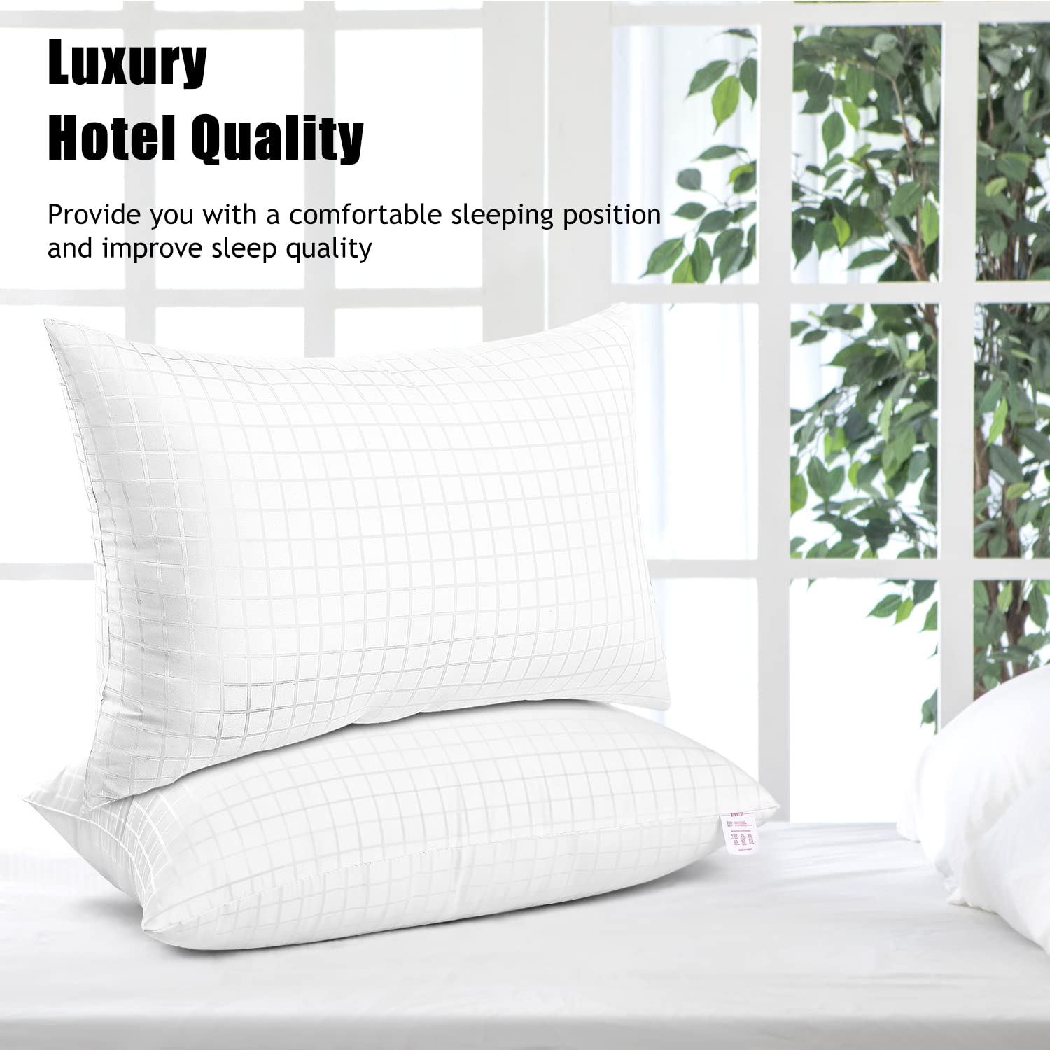 EIUE Hotel Collection Bed Pillows for Sleeping 2 Pack Queen Size，Pillows for Side and Back Sleepers,Super Soft Down Alternative Microfiber Filled Pillows,20 x 30 Inches - Grand Goldman