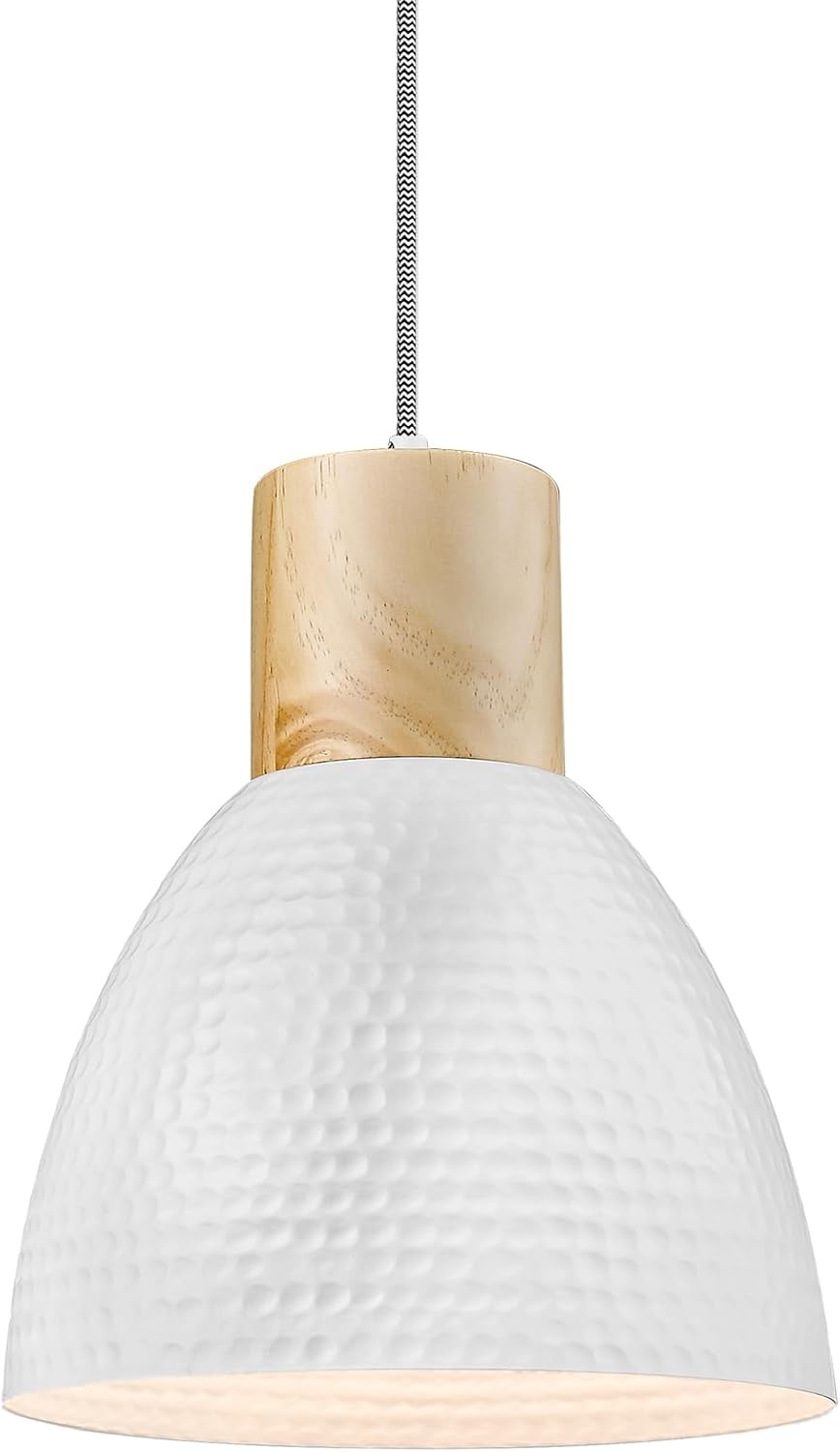 ELYONA 3 Pack Pendant Lights for Kitchen Island 7” Hammered Metal Solid Wood Small Hanging Light Fixtures Adjustable Height Farmhouse Pendant Lighting for Dining Room Bedroom Bar Office, Modern Black - Grand Goldman