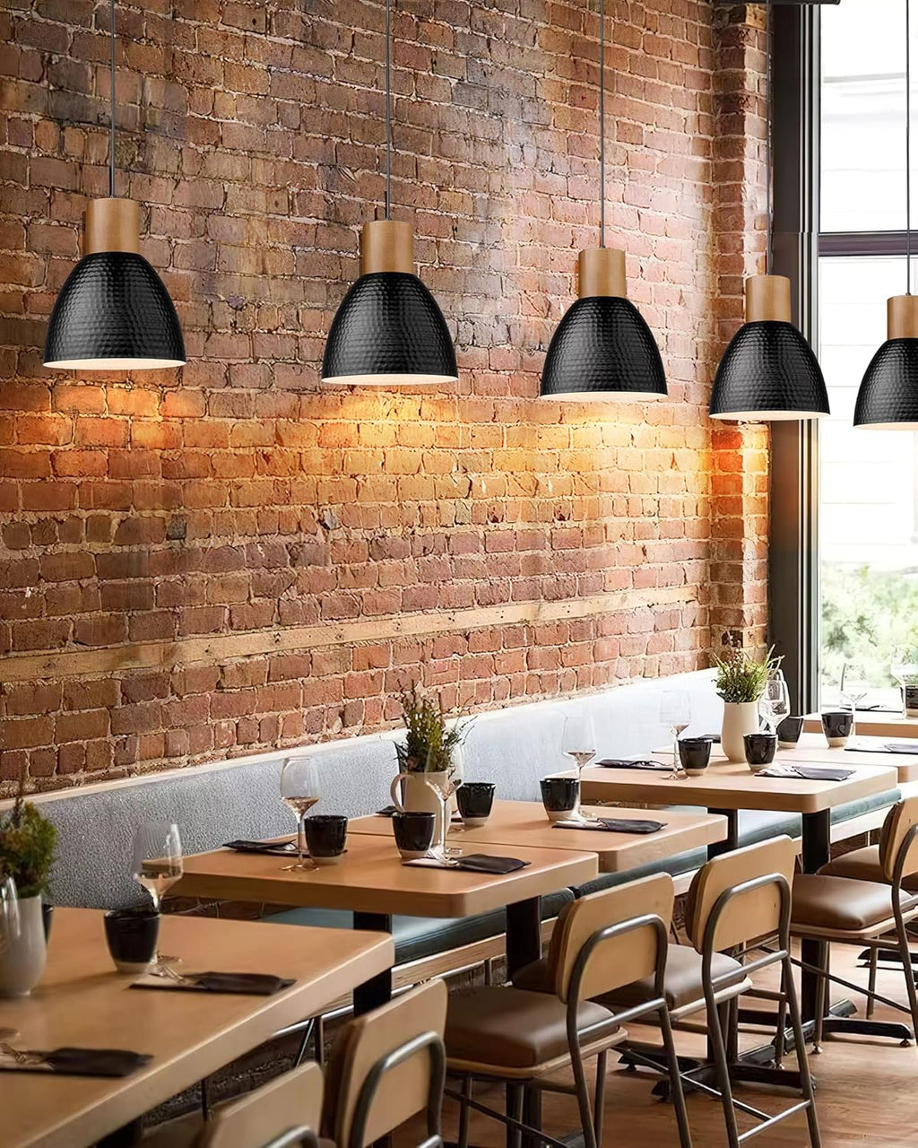 ELYONA 3 Pack Pendant Lights for Kitchen Island 7” Hammered Metal Solid Wood Small Hanging Light Fixtures Adjustable Height Farmhouse Pendant Lighting for Dining Room Bedroom Bar Office, Modern Black - Grand Goldman