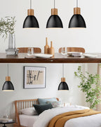 ELYONA 3 Pack Pendant Lights for Kitchen Island 7” Hammered Metal Solid Wood Small Hanging Light Fixtures Adjustable Height Farmhouse Pendant Lighting for Dining Room Bedroom Bar Office, Modern Black - Grand Goldman