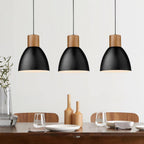 ELYONA 3 Pack Pendant Lights for Kitchen Island 7” Hammered Metal Solid Wood Small Hanging Light Fixtures Adjustable Height Farmhouse Pendant Lighting for Dining Room Bedroom Bar Office, Modern Black - Grand Goldman