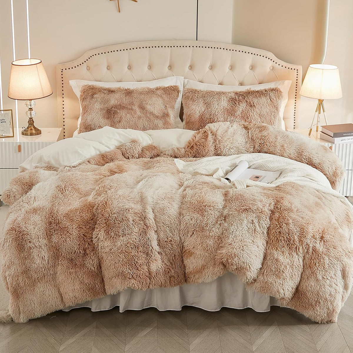 EMME Luxury Blue Fuzzy Duvet Cover Set Twin Size Fluffy Comforter Cover Set for Twin Bed 2 Pieces Shaggy and Plush Soft Bedding Duvet Covers (Tie Dye Blue, Twin) - Grand Goldman