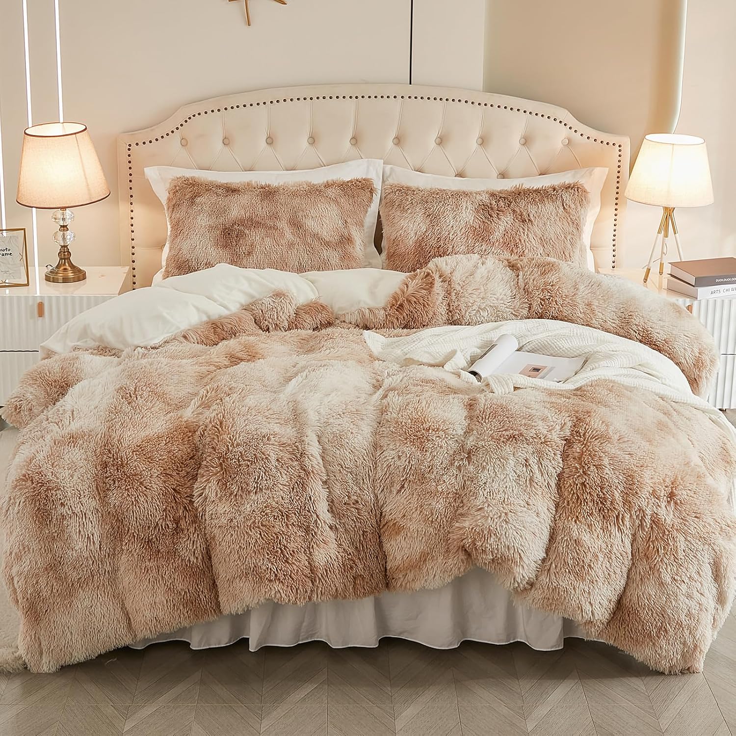 EMME Luxury Blue Fuzzy Duvet Cover Set Twin Size Fluffy Comforter Cover Set for Twin Bed 2 Pieces Shaggy and Plush Soft Bedding Duvet Covers (Tie Dye Blue, Twin) - Grand Goldman