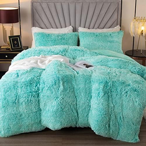 EMME Luxury Blue Fuzzy Duvet Cover Set Twin Size Fluffy Comforter Cover Set for Twin Bed 2 Pieces Shaggy and Plush Soft Bedding Duvet Covers (Tie Dye Blue, Twin) - Grand Goldman