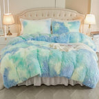 EMME Luxury Blue Fuzzy Duvet Cover Set Twin Size Fluffy Comforter Cover Set for Twin Bed 2 Pieces Shaggy and Plush Soft Bedding Duvet Covers (Tie Dye Blue, Twin) - Grand Goldman