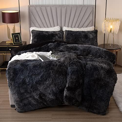 EMME Luxury Blue Fuzzy Duvet Cover Set Twin Size Fluffy Comforter Cover Set for Twin Bed 2 Pieces Shaggy and Plush Soft Bedding Duvet Covers (Tie Dye Blue, Twin) - Grand Goldman